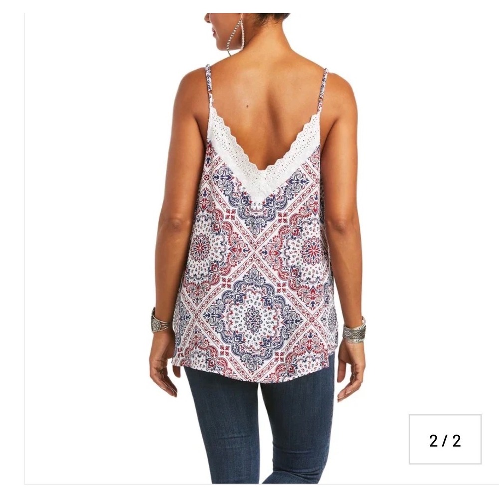Ariat Texas Heat Tank Top Paisley Womens Medium Red White Blue Lace 4th of July - Picture 2 of 15